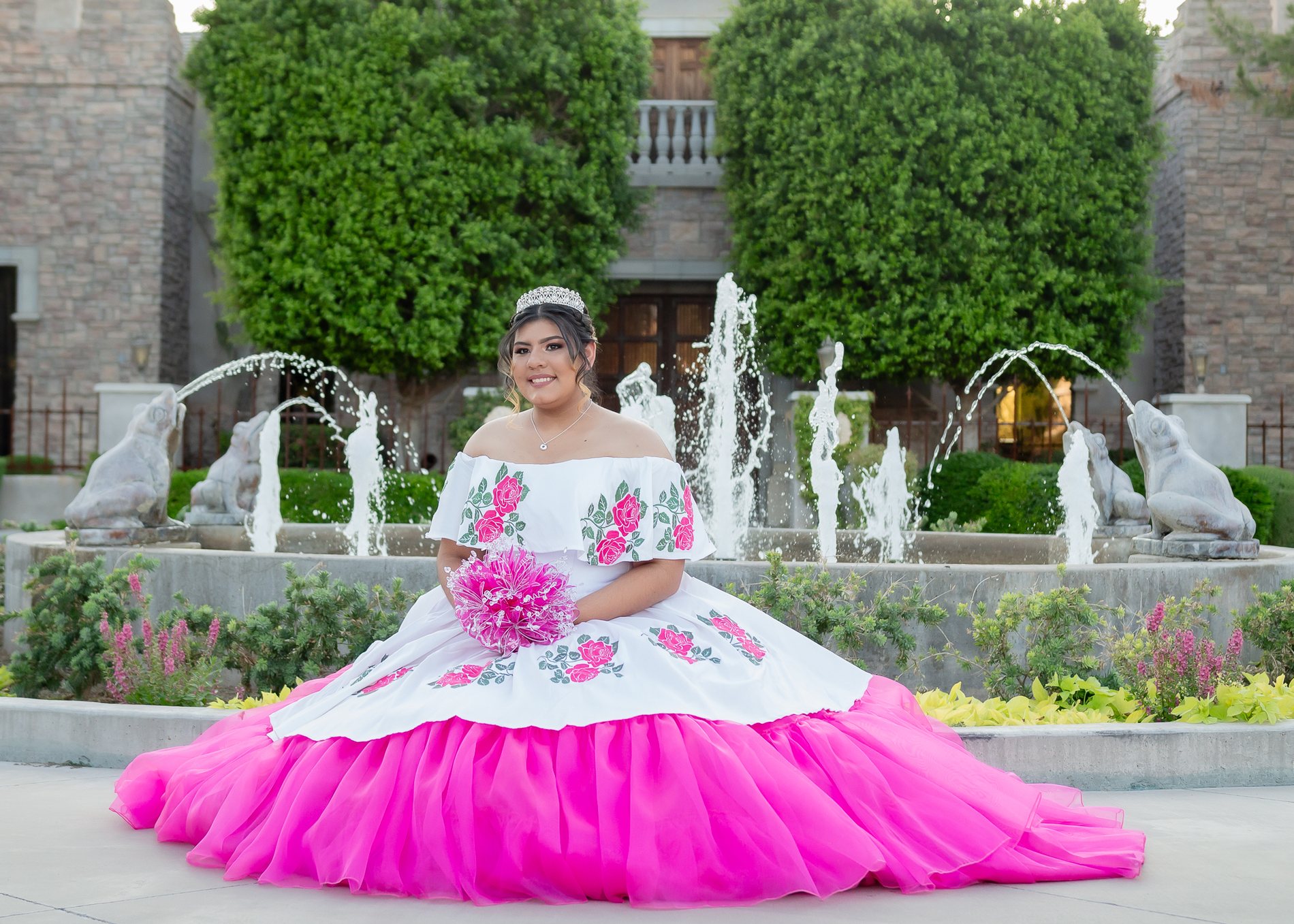 Ashley quinceañera portrait by Pak Studios in dress portrait session at Ashley’s Castle in Chandler, Arizona