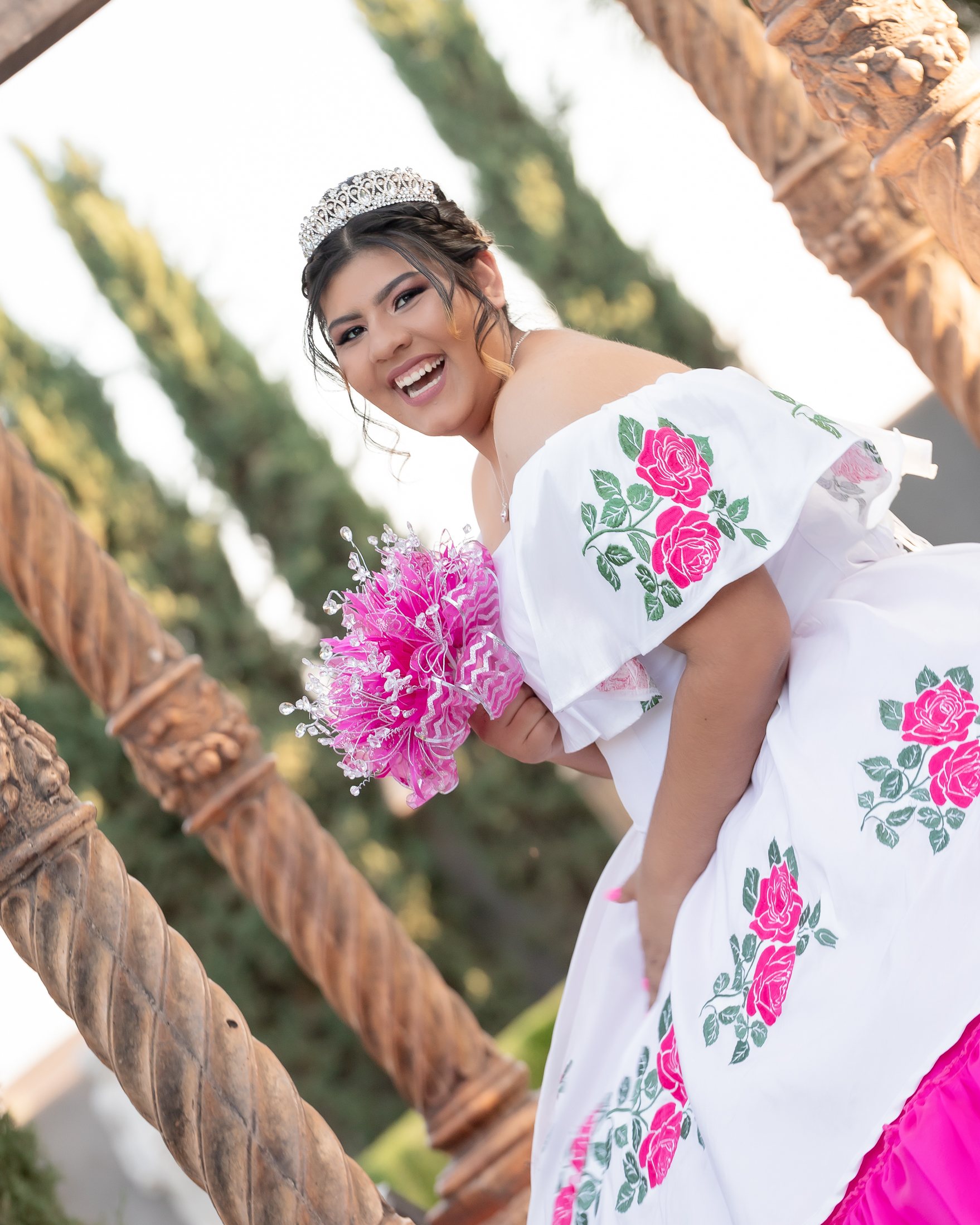 Ashley quinceañera portrait by Pak Studios in dress portrait session at Ashley’s Castle in Chandler, Arizona